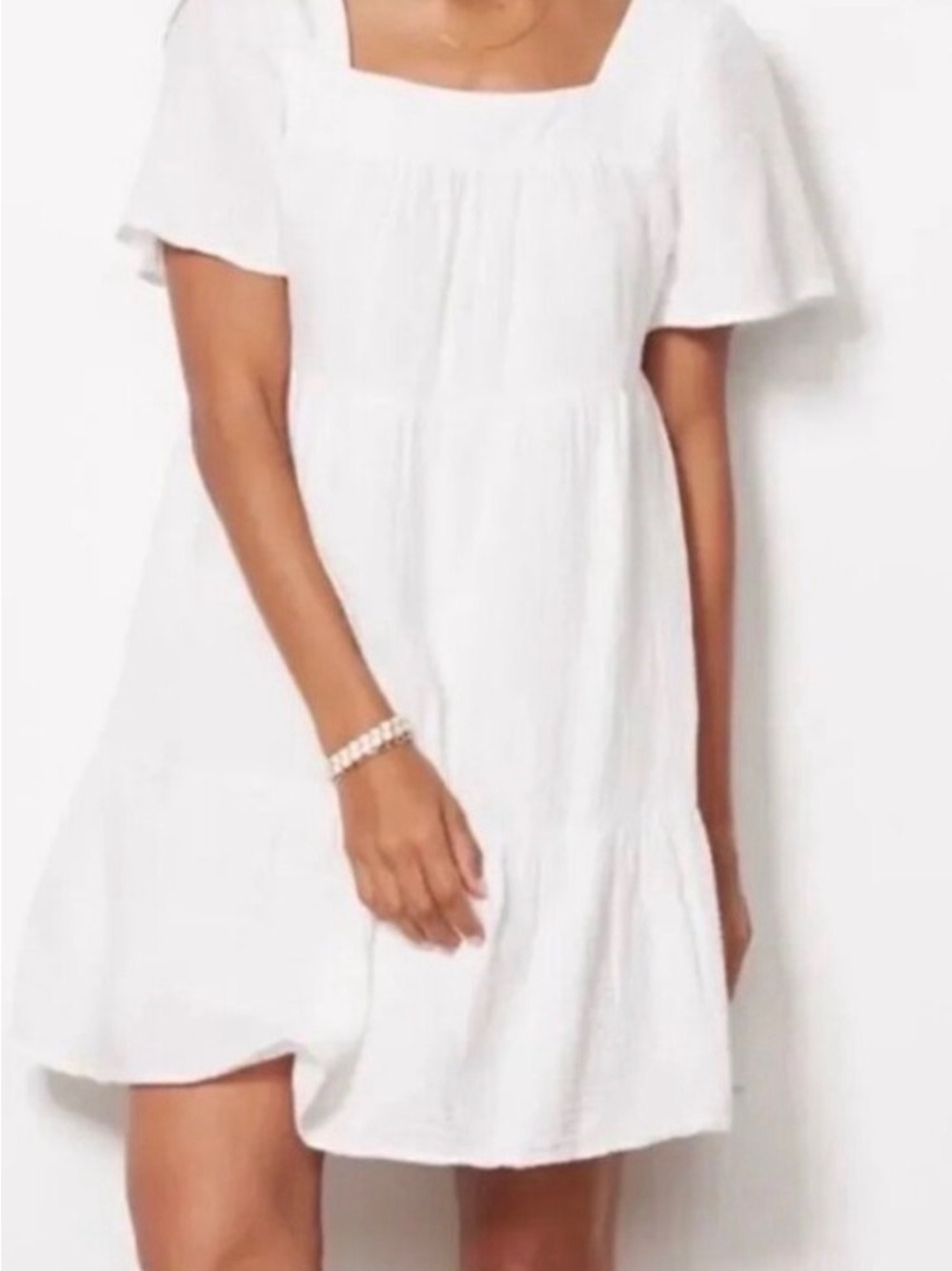 Rails Valentina White Gauze Dress Flowy Square Neckline Women's sz  L - new!
